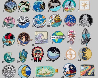 Traveller, Iron on Patches, Jacket, Iron on Patch, Ocean, Embroidery, Mushroom, Wave, Indigenous, Wanderlust, Compass, Kombi, Surfing