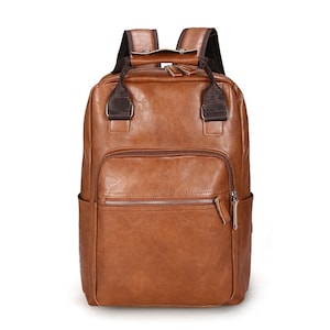 Sac à dos PU Sac à dos en cuir Grand ordinateur portable Sacs à dos Homme Femme Mochilas Casual Schoolbag Pour Adolescents Garçons Marron Noir
