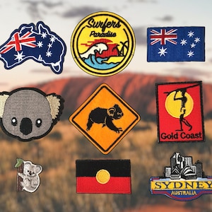 AUSTRALIA - Iron on Patches - Patch - Denim - Embroidery - Aboriginal Flag - Koala - Kangaroo - Sydney - Gold Coast - Surfers Paradise