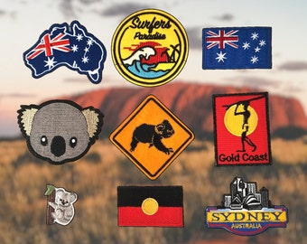 AUSTRALIA - Iron on Patches - Patch - Denim - Embroidery - Aboriginal Flag - Koala - Kangaroo - Sydney - Gold Coast - Surfers Paradise