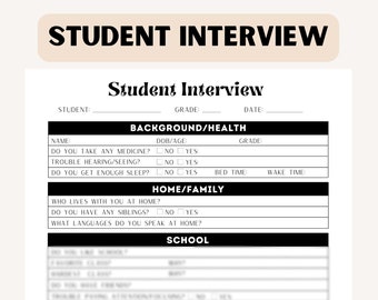 Student Interview Form | School Psychologist Forms | School Counselor