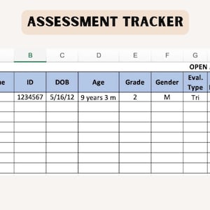 Assessment Tracker Spreadsheet |School Psych | Organization Testing Form Log
