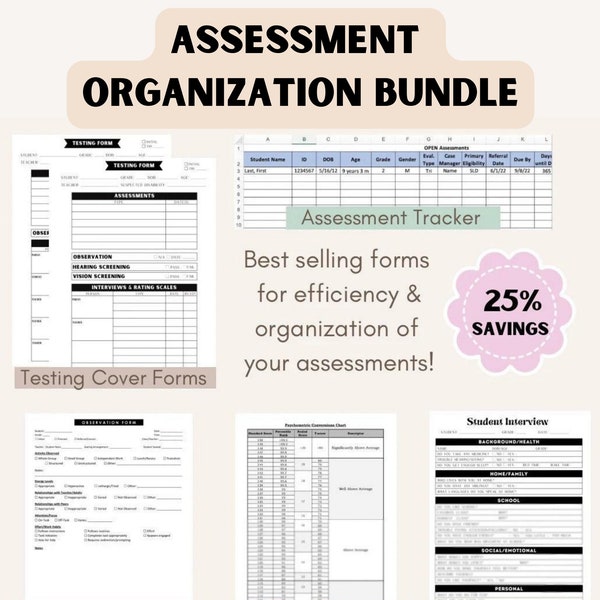 Assessment Organization Bundle | School Psychologist | Testing Forms Bundle