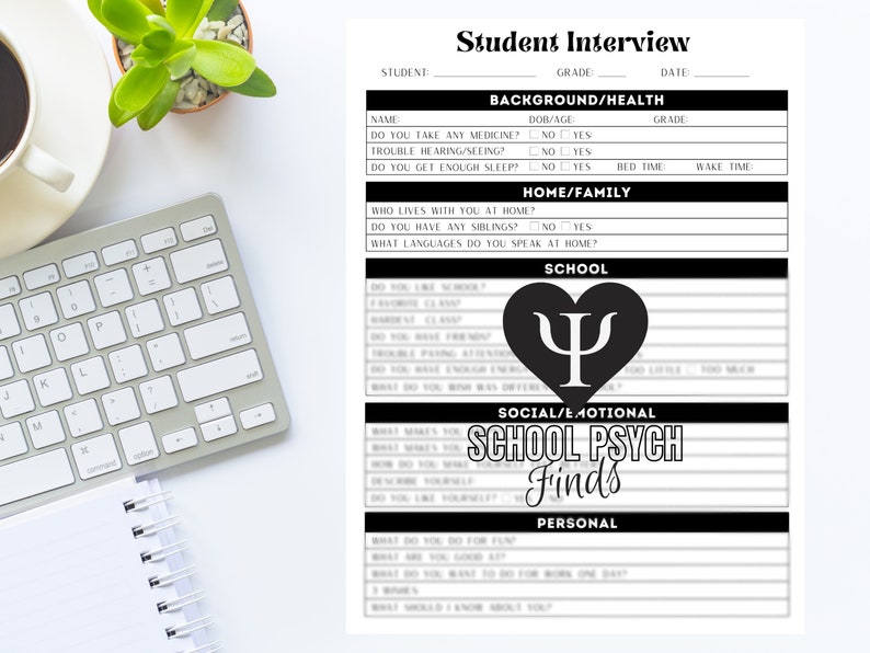 Student Interview Form School Psychologist Forms School Counselor Etsy