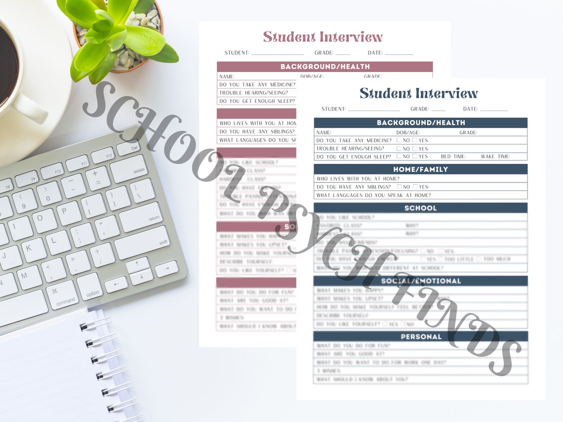 Student Interview Form School Psychologist Forms School Counselor Etsy