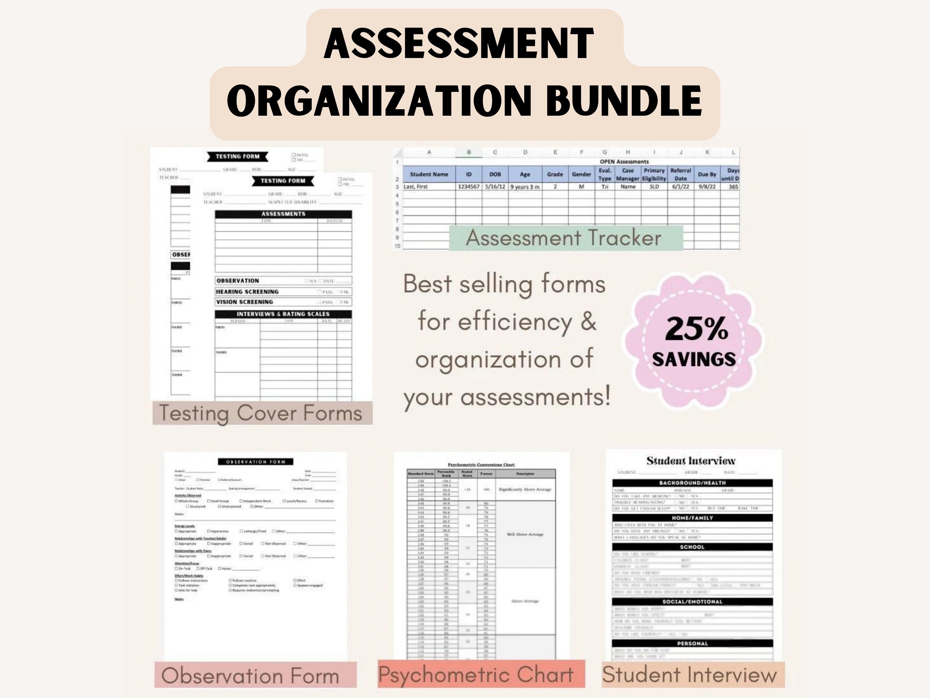 Assessment Organization Bundle | School Psychologist | Testing Forms ...