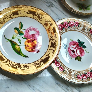 Coalport vintage fine bone china pair of plates numbered and hadn&#39;t painted with English flowers and liquid gold