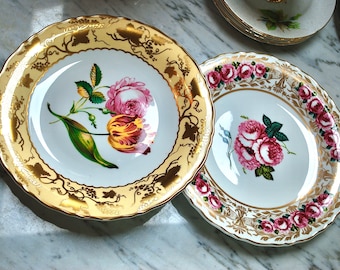 Vintage Coalport Fine Bone China Plates, English Floral Liquid Gold Decor - Pair