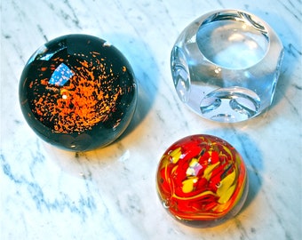 Vintage Glass Paperweight Collection, Caithness Scotland, Abstract Trio