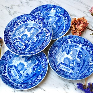 Antique porcelain 4 desert plates by Copeland Spode decorated with Italian blue transfer