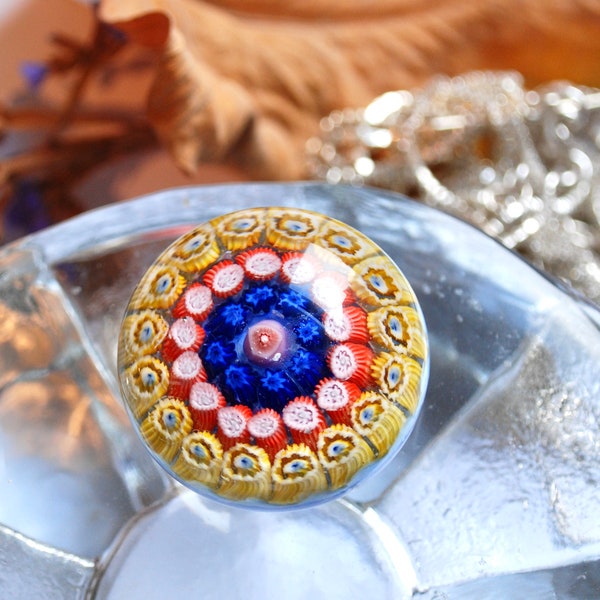 Vintage small and beautifully made glass paperweight with perfect circles of millefiori, Scottish or Italian