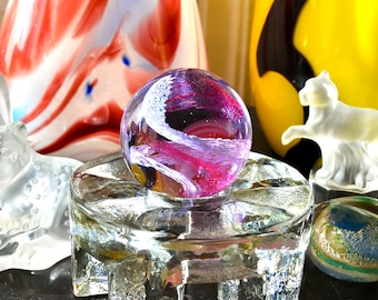 Vintage Caithness Paperweight: Pink & Lilac Handblown Scottish Glass