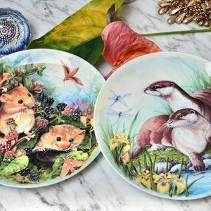 Wedgwood vintage bone china display plates with beautiful scenery with wild animals, made in England by Danbury Mint