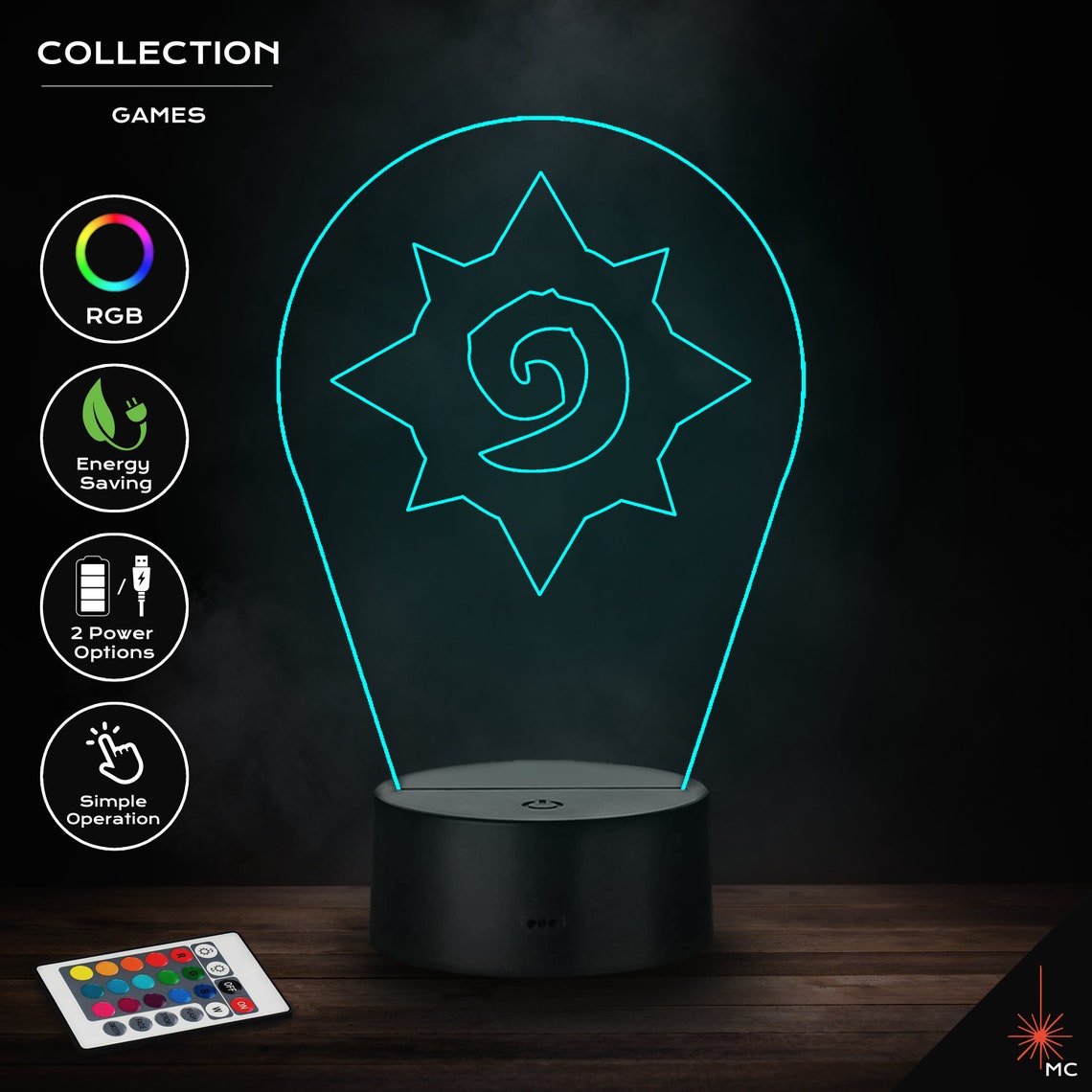 LED Desk Lamp Hearthstone Games Gaming PC Console Art Etsy