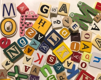 Mixed variety of colorful LETTER TILES from board games for arts and crafts