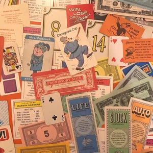 Vintage Playing Cards and Board Game Ephemera. Old Maid, Bingo cards, Monopoly, Sorry, CandyLand… image 1