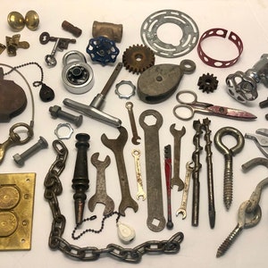 Metal Found Objects Lot for Crafts and Art Assemblage. Steampunk Industrial Tools Junk Metal