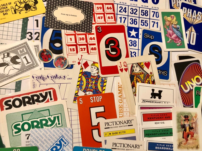 Vintage Playing Cards and Board Game Ephemera. Old Maid, Bingo cards, Monopoly, Sorry, CandyLand… image 6