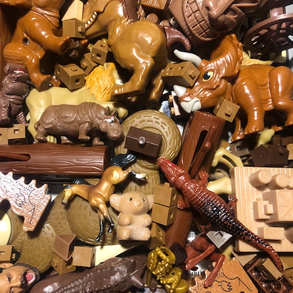 Brown and tan Board Game Pieces and Tiny Toys for Found Objects or Junk Art, Crafts, Mixed Media