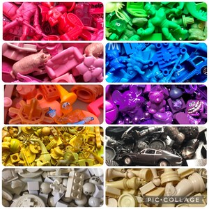 Found Objects for collage art or craft projects. Toys, games pieces, knickknacks, miniatures.. pick your color.