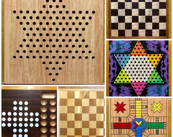 Board Game Boards for projects and play. Game Room Decor. Wooden Boards. Wood Chinese Checkers, Glass Chess..