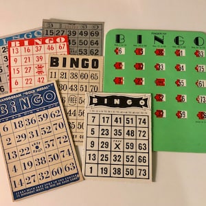 Vintage Bingo Cards for Crafts. Pack of 6, 10 or 12. Many different styles and colors.