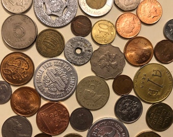 Miscellaneous Coins from all over the world. Found Objects. Vintage tax, toll bridge, arcade and casino tokens.