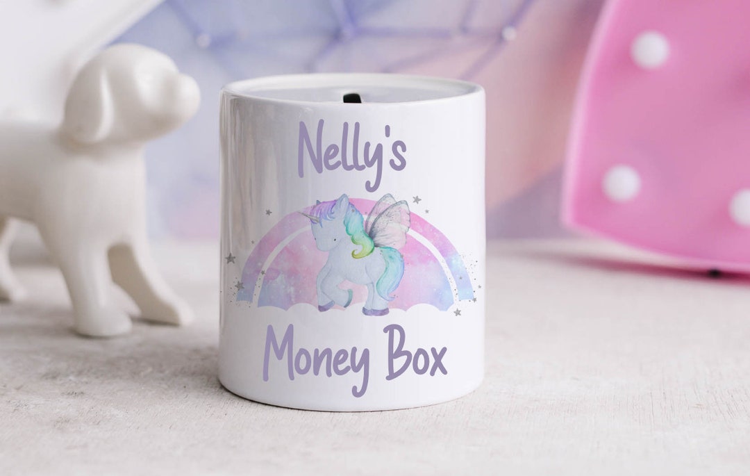 Personalised Unicorn Money Box Pastel Rainbow Money Box Gift Etsy