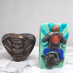 Set of 2 - Motorcycle Rider and Skull Biker Soap, Gift for Him, Motorcycle Lovers, Father&#39;s Day, Men Birthday, Stocking Stuffer