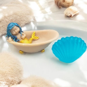 Set of 2 - Mermaid in a Bathtub and Shell 3D Soap Set, Birthday, Kids, Gift for Girls, Stocking Stuffer, Party Favor, Nautical,  Ocean Theme