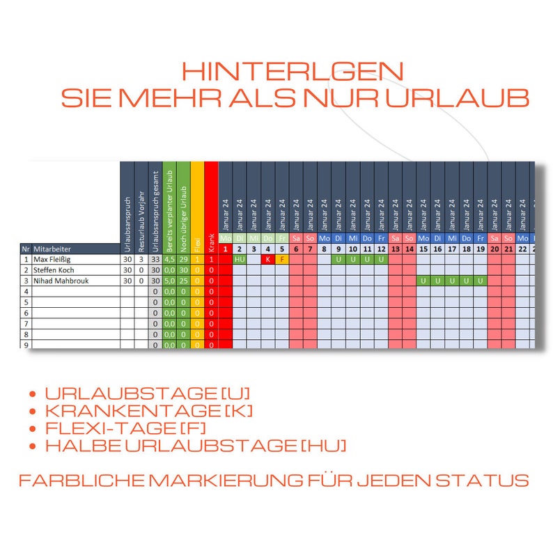  Vacation Planner 2024 Excel Template for 20 Employees - Etsy Motiv 