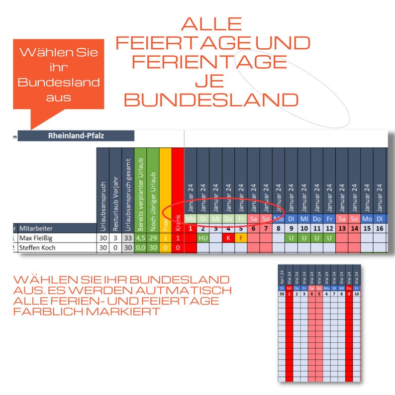 Vacation planner 2024 Excel template for 20 employees image 4