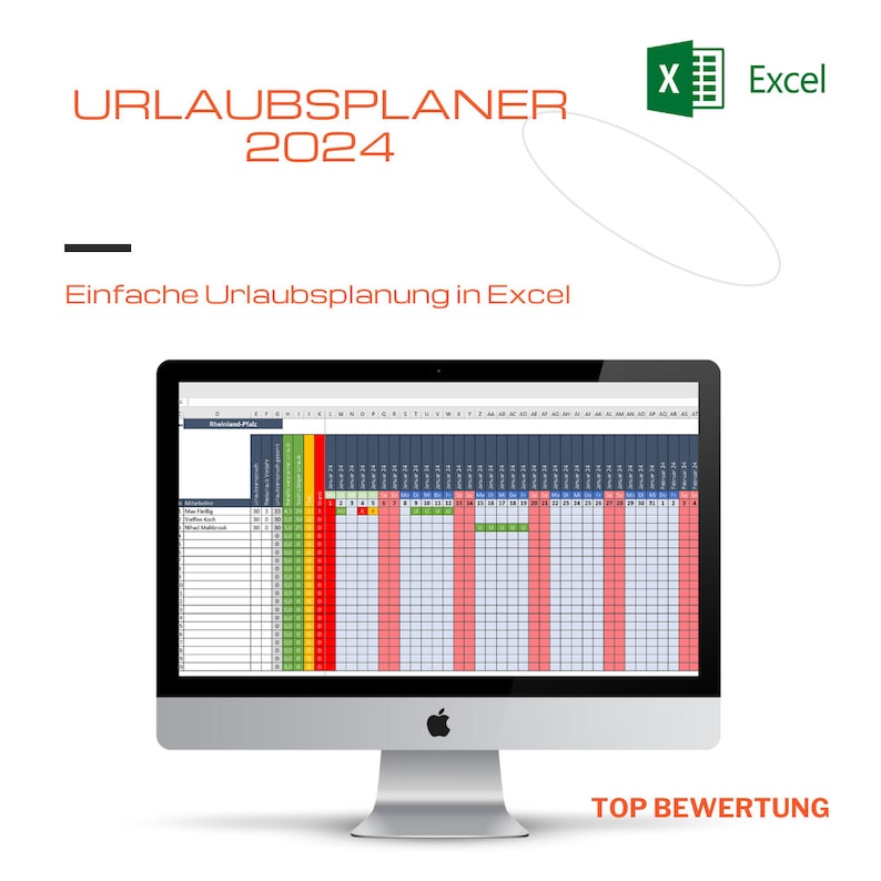 Vacation planner 2024 Excel template for 20 employees image 1