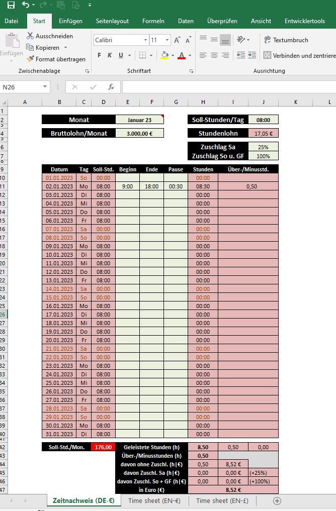 Working Time Recording Excel Template for Download Etsy Working Time Recording Excel Template for Download Etsy