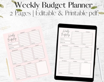 Weekly Budget Planner Printable, Expense Tracker, Financial Planner, Editable and Printable Pdf.
