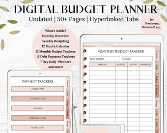 Planificateur de budget numérique, planificateur numérique, planificateur financier numérique, planificateur GoodNotes, planificateur iPad, planificateur budgétaire mensuel