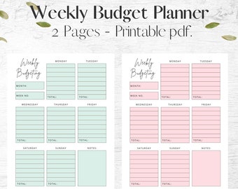 Weekly Budget Planner Printable, Expense Tracker, Financial Planner, Printable Pdf.