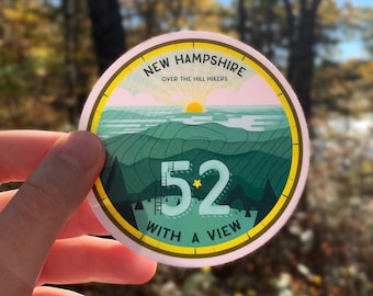 52 With A View | New Hampshire White Mountains, NH Sticker, Over the Hill Hikers, Vinyl Sticker