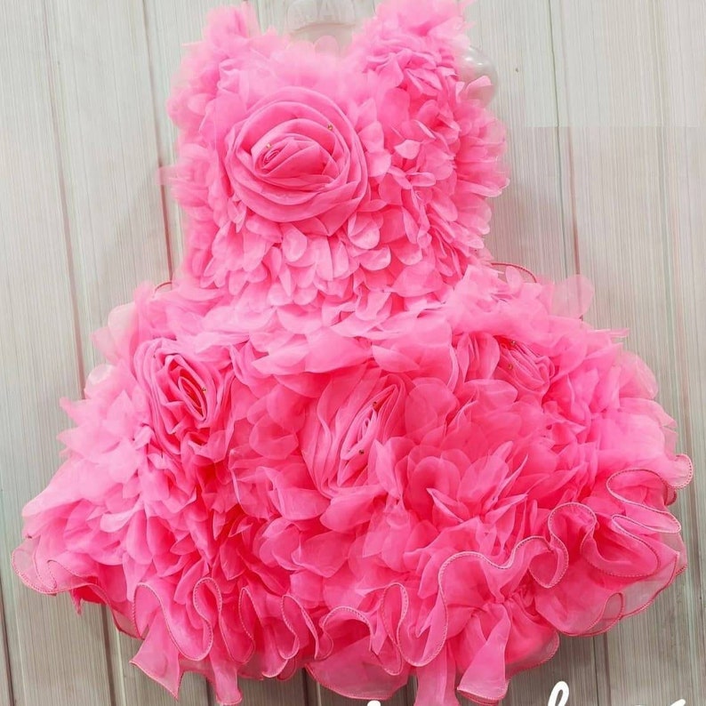 Kids Pink Rose Flower Frock With Inner Cotton Lining | Etsy