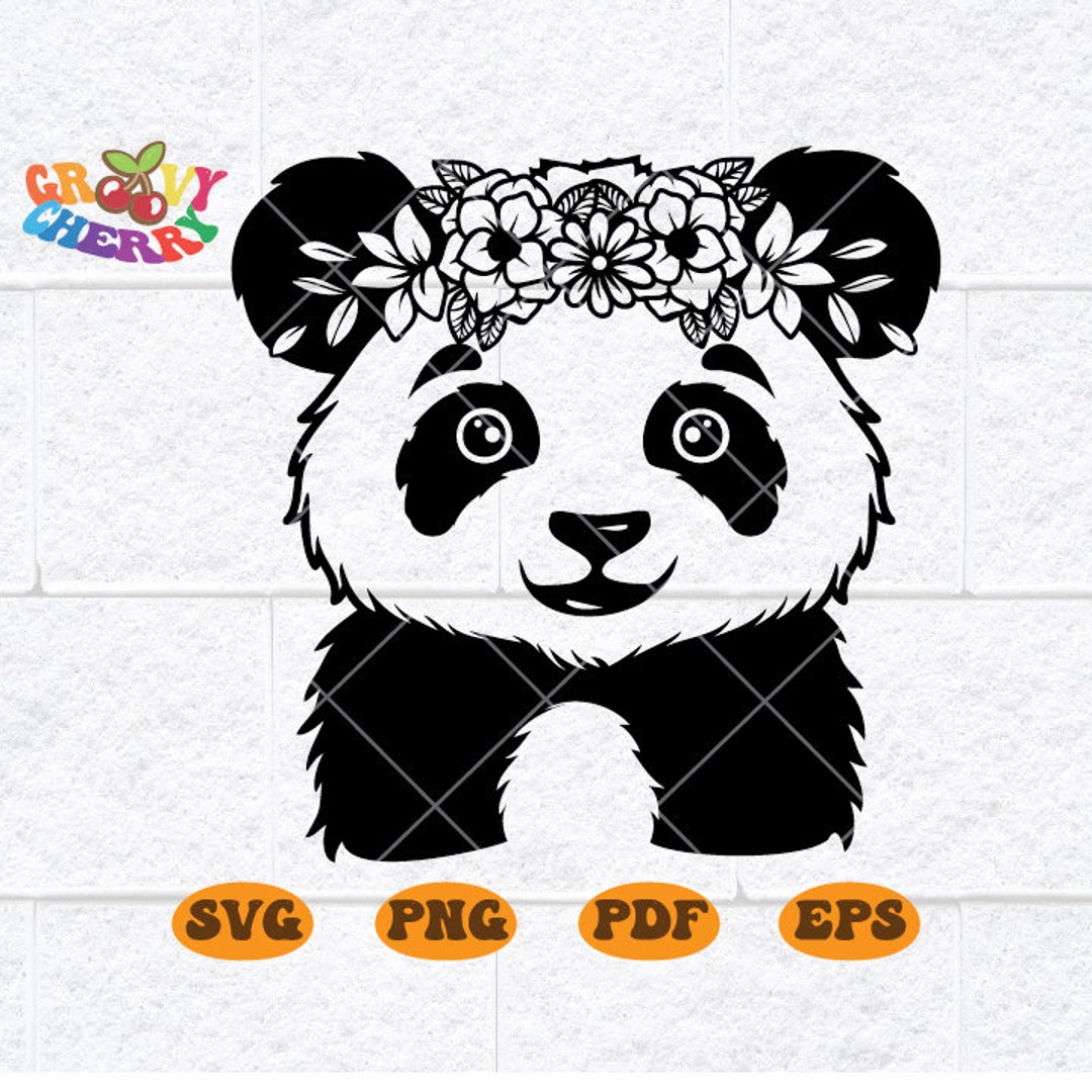 Floral Panda Svg, Cute Animal Svg, Cute Baby Panda Png, Panda With ...