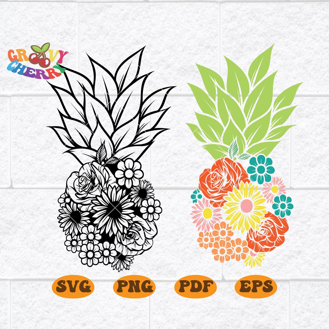 Pineapple SVG File, Pineapple Flowers SVG File, Floral Pineapple Svg