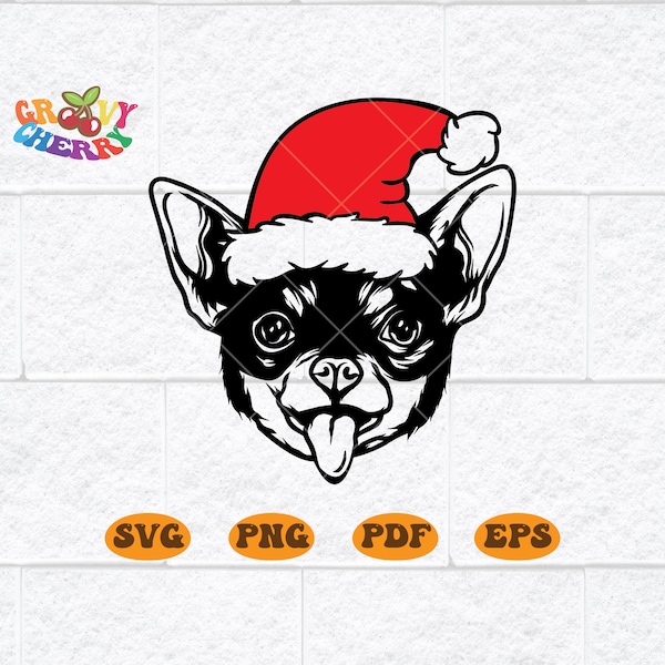 Dog Santa Hat, Dog Christmas, Dog with Hat, Chihuahua svg, Chihuahua Mom, Chihuahua Art, Chihuahua Sticker, Christmas Animal Png, CUT FILES