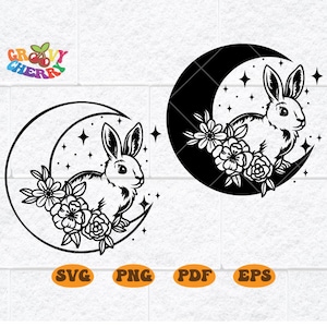 Osterhase SVG | Blumen Hase SVG | Blumen Mond svg | Frühling svg | Frohe Ostern SVG | Hase mit Blumen SVG | Kaninchen SVG | Png Dxf Eps AI