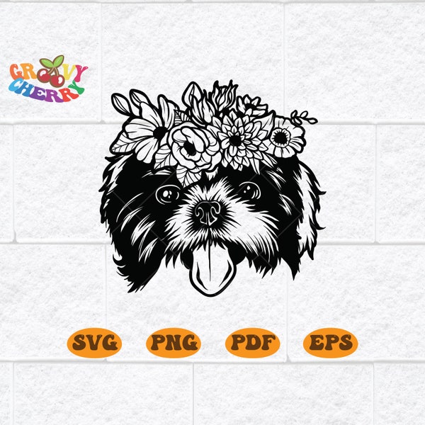 Dog Flower Crown SVG, Dog Floral Crown, Shih Tzu SVG, Shih Tzu shirt, Shih Tzu Mom svg, Shih Tzu Sticker, Shi Tzu svg, Animal Floral Crown