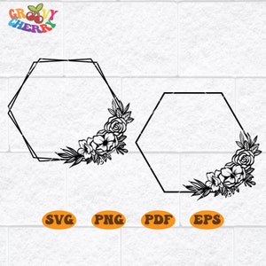 Floral Wreath Svg, Floral Frame Svg, Monogram Frame Svg, Hexagon Frame Svg, Frame clipart, Paper cut template, Wedding Template, Wedding Svg