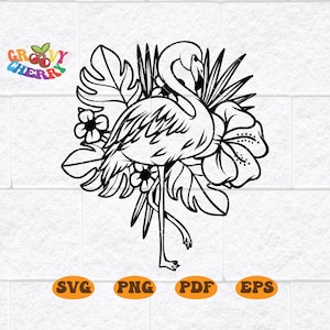 Floral Flamingo SVG, Flamingo with Flowers SVG, Flamingo cut file, Flamingo shirt women, Flamingo print, Summer svg, Tropical, Flamingo png
