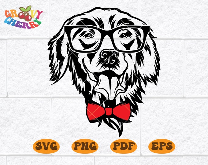 Dog With Glasses SVG Dog With Bow Golden Retriever Svg Etsy