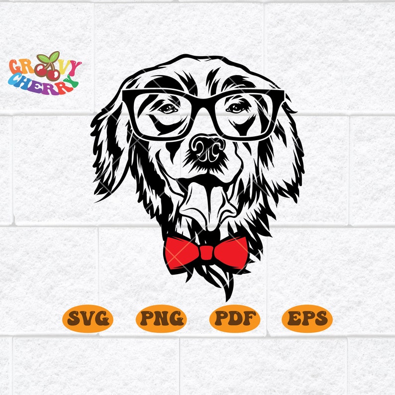Dog With Glasses SVG Dog With Bow Golden Retriever Svg Etsy