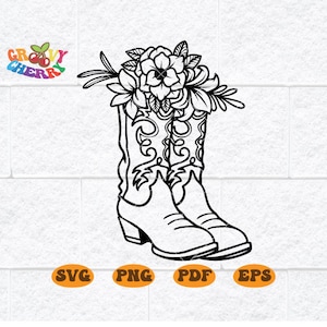 File SVG di stivali da cowboy, stivali da cowboy con fiori SVG, stivali da cowgirl, Paese, Western SVG, stivali Western SVG, scarpe Western Svg, Cricut Dxf