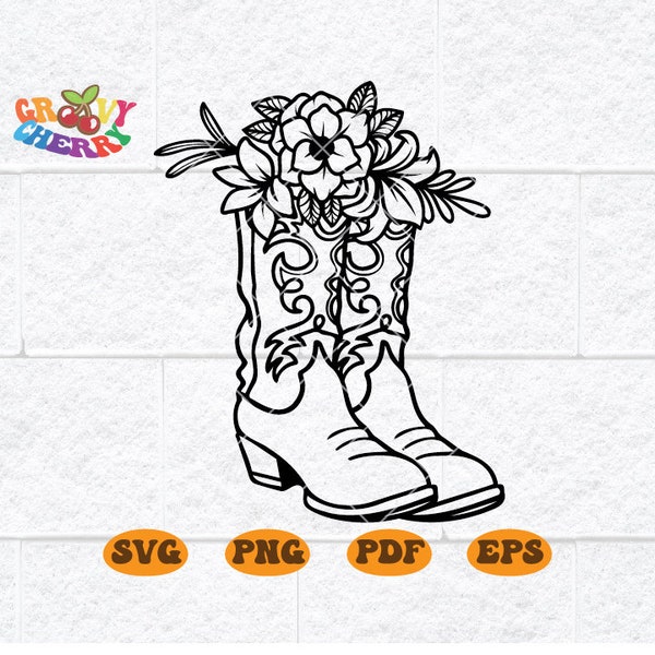 Cowboy Boots SVG file, Cowboy boots with Flowers SVG, Cowgirl Boots, Country, Western svg, Western boots svg, Western shoes Svg, Cricut Dxf